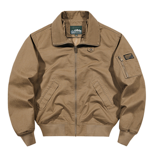 春秋季休闲男外套夹克男士宽松大码户外工装复工纯棉飞行员上衣男