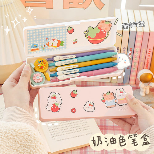 可爱文具盒小学生大容量铅笔盒少女心儿童多功能简约磨砂收纳笔袋