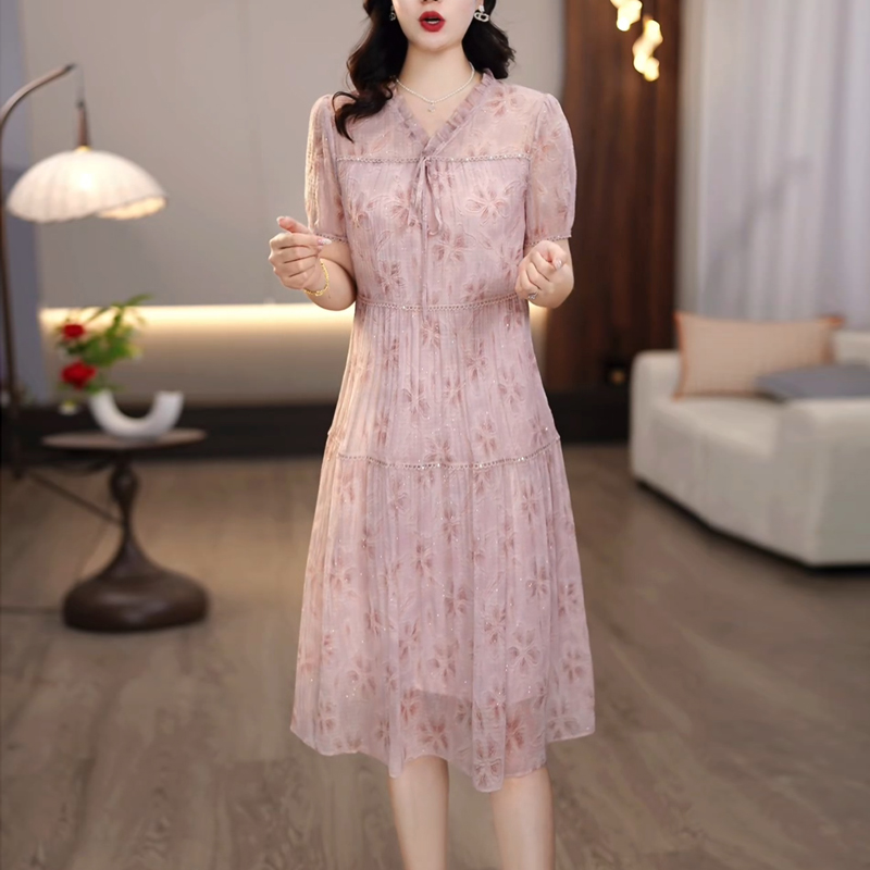 中长款小个子气质减龄连衣裙女2025新款夏季微胖身材遮肚藏肉裙子