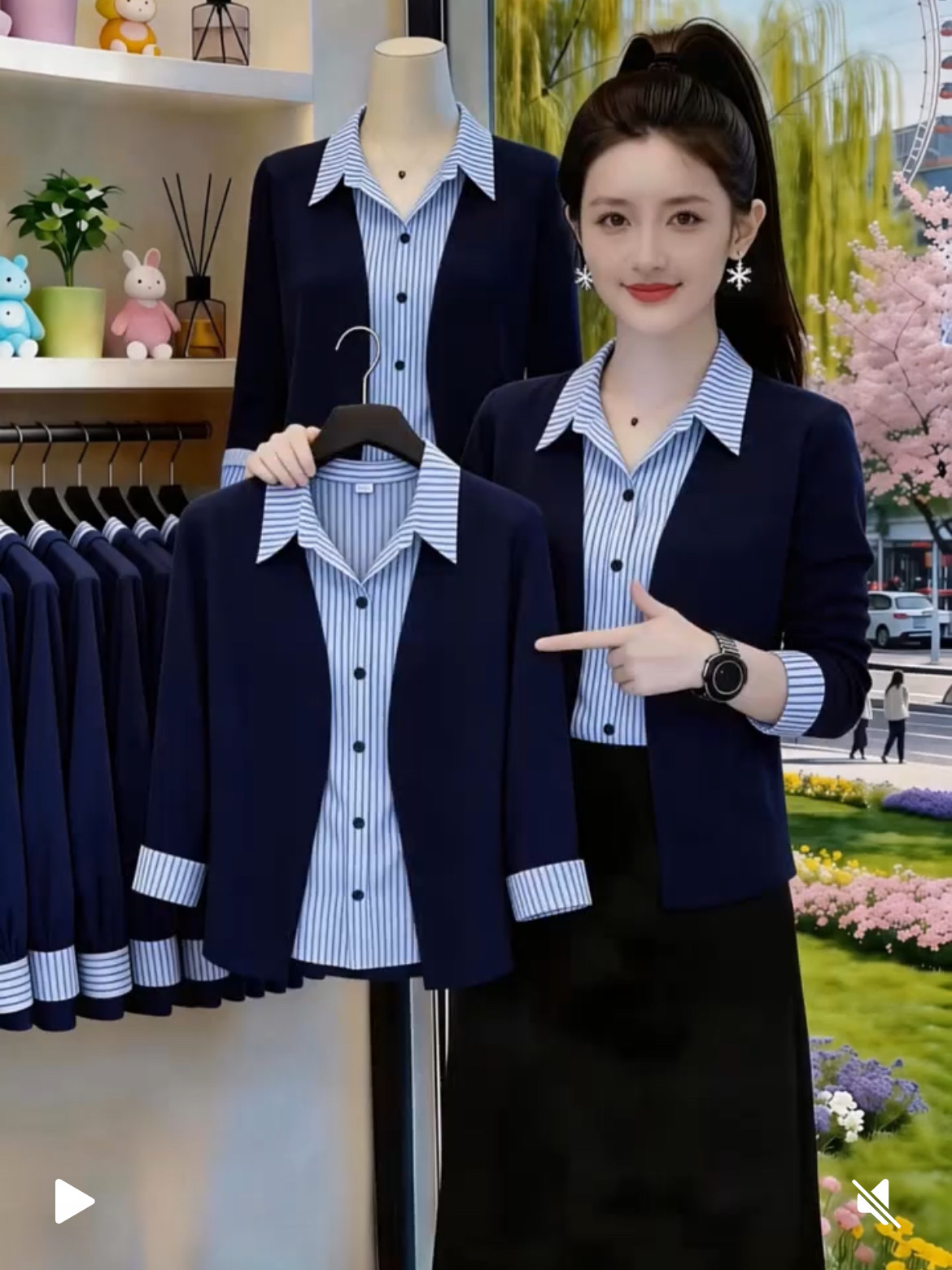 2026新款拼接女士衬衫翻领妈妈装时尚假两件显瘦上衣洋气减龄衬衣