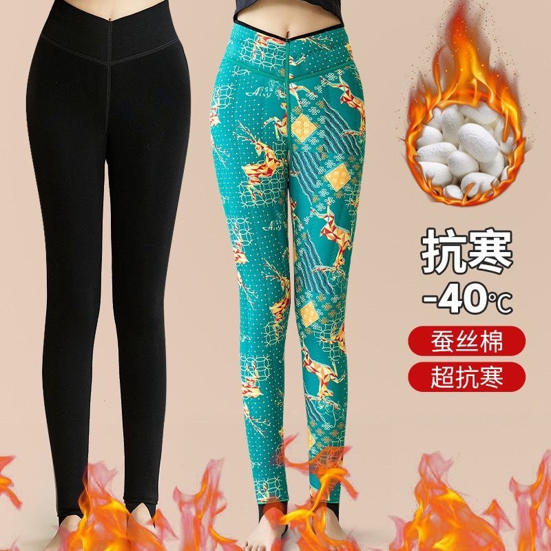 100-280斤胖MM大码加肥加大厚保暖蚕丝打底裤冬高腰弹力厚女棉裤