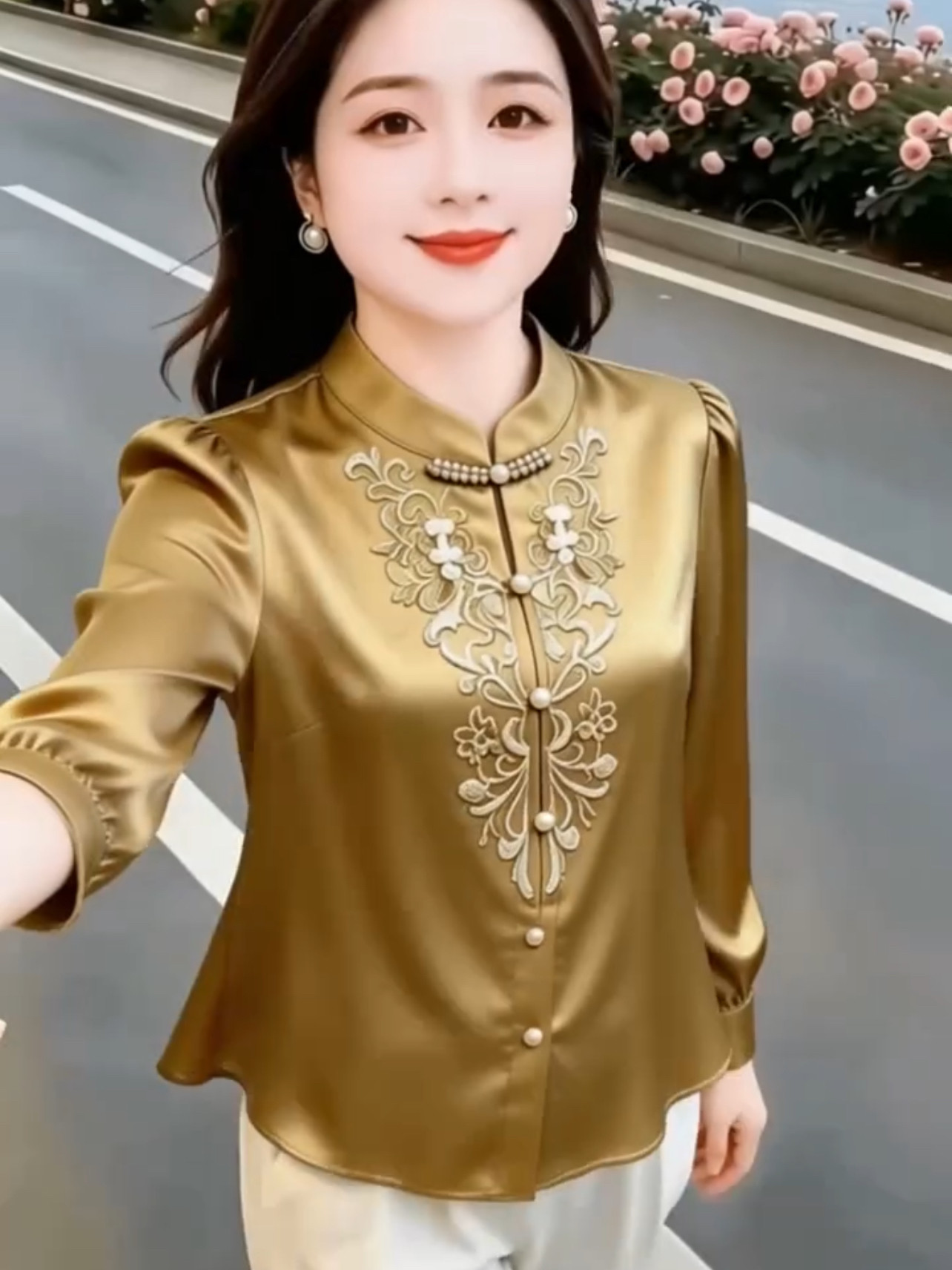 2026新款秋季长袖衬衫女新中式国风盘扣刺绣衬衣妈妈上衣洋气减龄