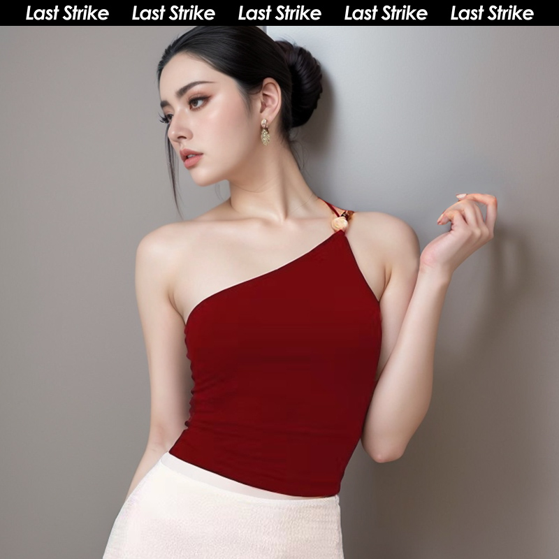 Last Strike瑜伽背心女单肩带奇石装饰聚拢防震美背显瘦运动内衣