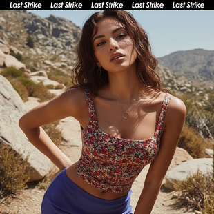 Last 绝美上衣 Strike性感田园风碎花吊带背心女夏带胸垫收腰短款