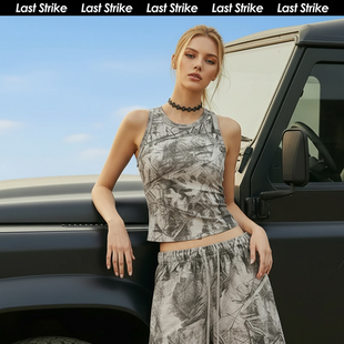 无袖 复古风扎染印花运动背心女修身 迷彩休闲上衣 Strike美式 Last