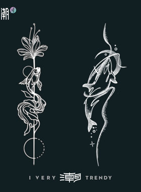 鲸鱼锦鲤果汁草本纹身贴半永久防水女持久高级感遮疤手腕花臂蝴蝶