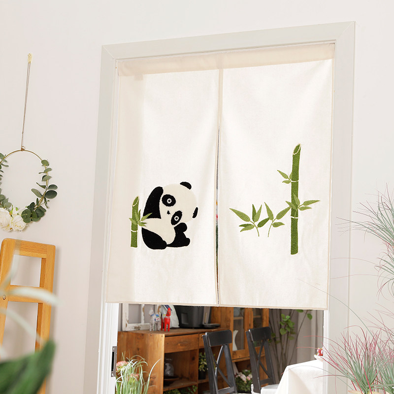 鲁绣田园熊猫花花布艺挂帘可爱卡通儿童房门帘卫生间厨房遮挡布帘,居家布艺,门帘,淘宝优惠券,粉丝福利购,淘宝优惠卷