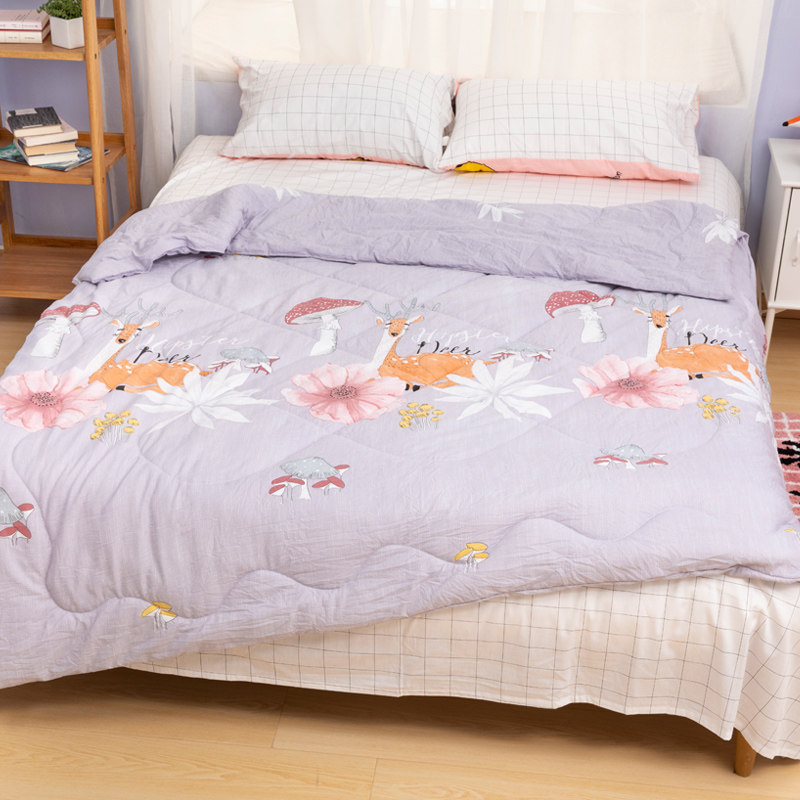 香芋谷色夏凉被双人薄被子水洗棉轻柔双面卡通印花清新空调被春秋