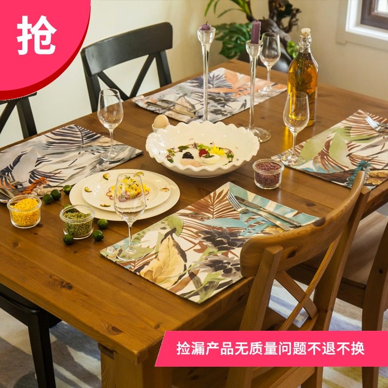 美式乡村风长方形印花餐桌茶几盘垫香芋谷色欧式布艺西餐垫隔热垫