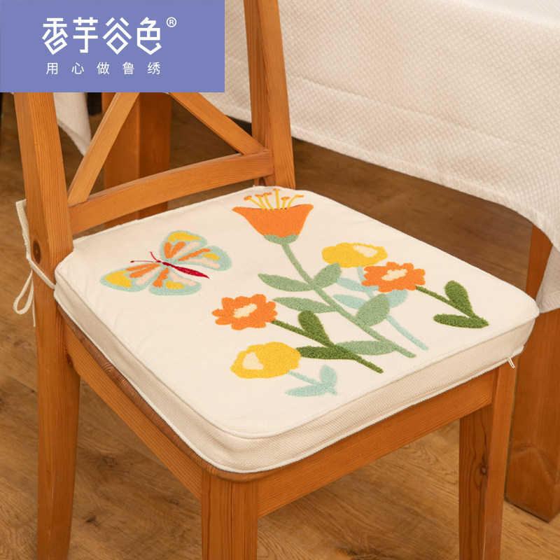 原创绣花鲁绣餐厅布艺坐垫田园可拆洗屁股垫美式乡村刺绣餐椅垫子,居家布艺,椅垫,淘宝优惠券,粉丝福利购,淘宝优惠卷