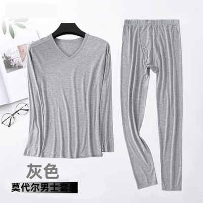 莫代尔套装薄款秋衣秋裤男男士高弹大码圆领内衣青年修身线衣线裤