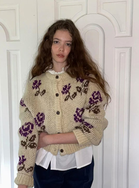 YA家正确版韩国小众withoutsummer新针织开衫女慵懒复古提花毛衣