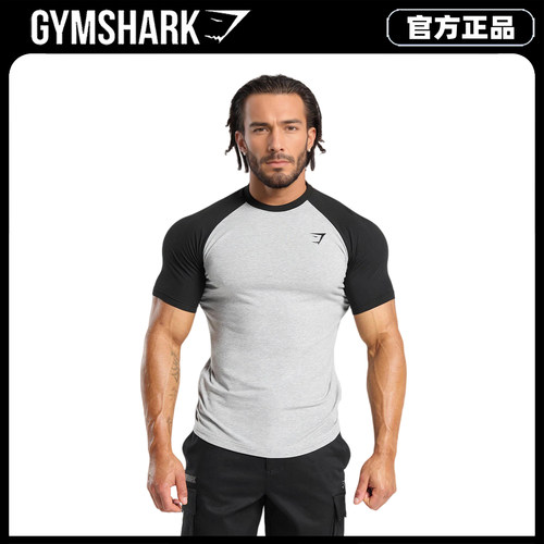Gymshark Raglan鲨鱼美式运动T恤男拼色短袖宽肩肌肉健身撸铁修身