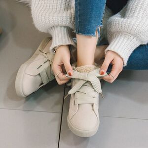 韩版百搭加绒小白帆布鞋