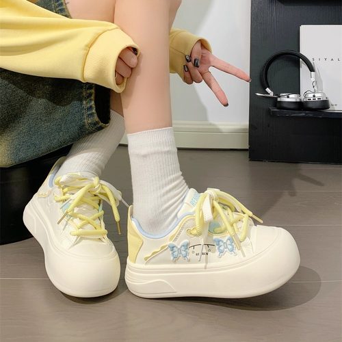 人本蓝黄蝴蝶厚底大头鞋