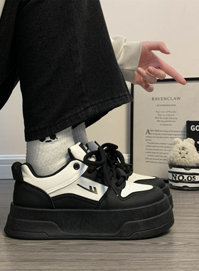 回力女鞋黑白厚底小白鞋女2026新款秋季增高百搭小黑板鞋工作鞋子