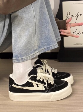 回力男女同款黑色厚底帆布鞋夏季新款复古休闲爆款时尚情侣板鞋子