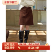 复古基础款 灯芯绒直筒半身裙女秋冬高腰显瘦A字短裙休闲通勤中裙