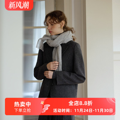 复古人字纹羊毛休闲宽松短款西装毛呢外套女秋冬新款呢子通勤韩版