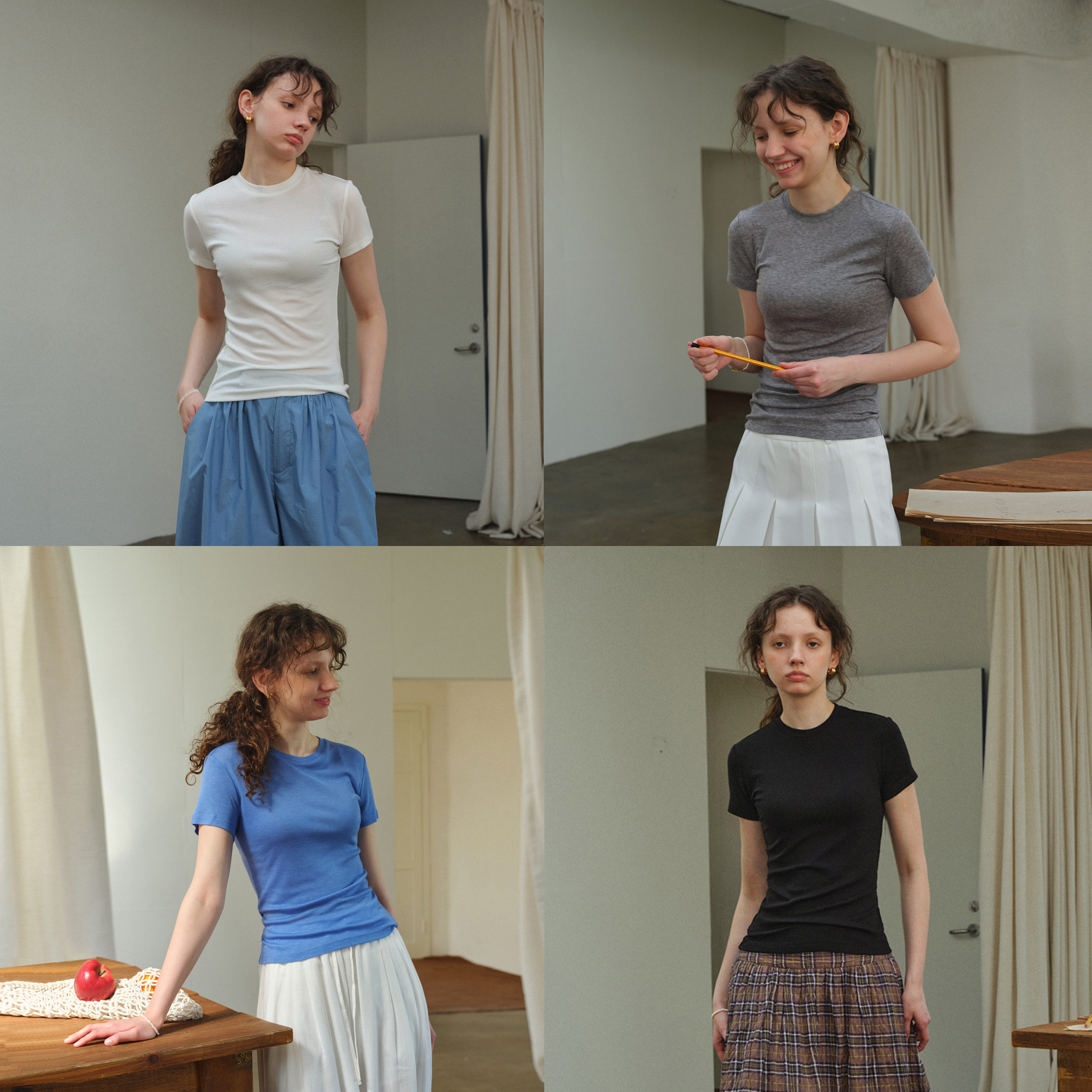 &ldquo;小蛮腰&rdquo;莱赛尔天丝羊毛圆领修身显瘦打底衫短袖T恤女夏款上衣