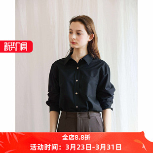 女正肩通勤休闲韩版 宽松衬衫 衬衣上衣 百搭好打理抗皱长袖 黑色经典