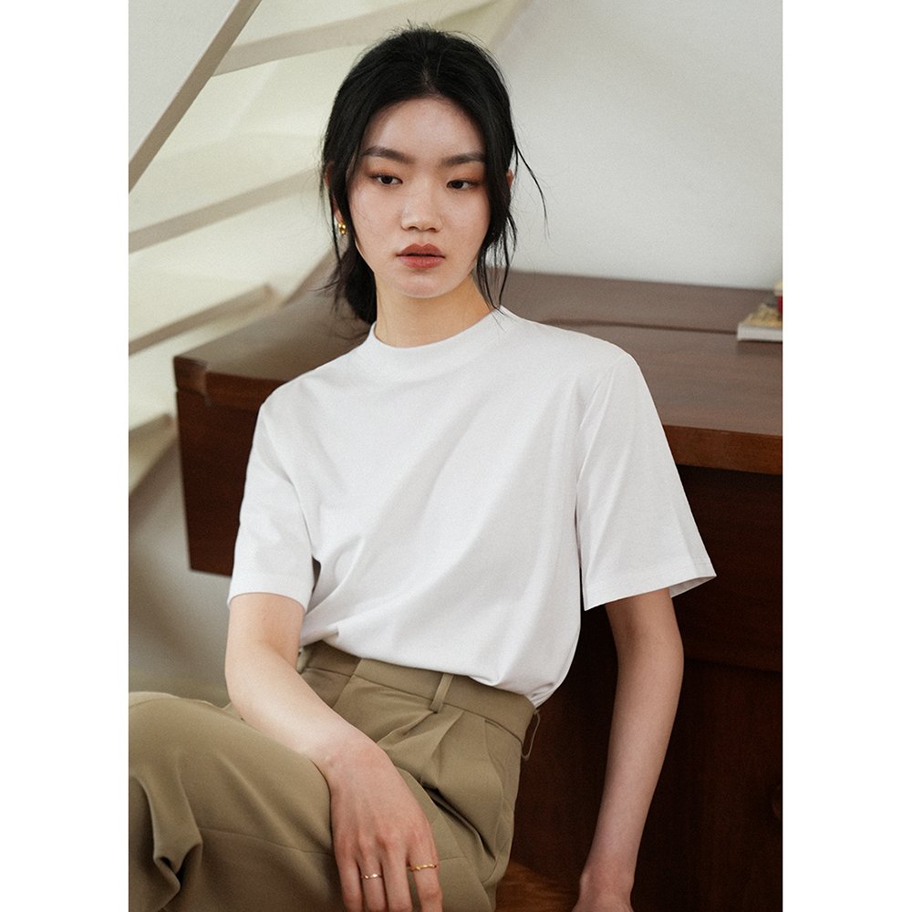 凉爽白色短袖正肩T恤女夏上衣