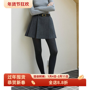 复古灰色百搭高腰羊毛混纺毛呢a字百褶半身裙裤女秋短款半裙通勤