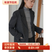 外套女呢子秋冬款 英伦复古风灰色宽松短款 羊毛毛呢西装 通勤小个子
