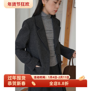 英伦复古风灰色宽松短款羊毛毛呢西装外套女呢子秋冬款通勤小个子