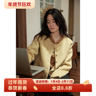 徐莫西法式骆驼绒小香风短款羊毛双面呢大衣女秋冬新款小个子外套