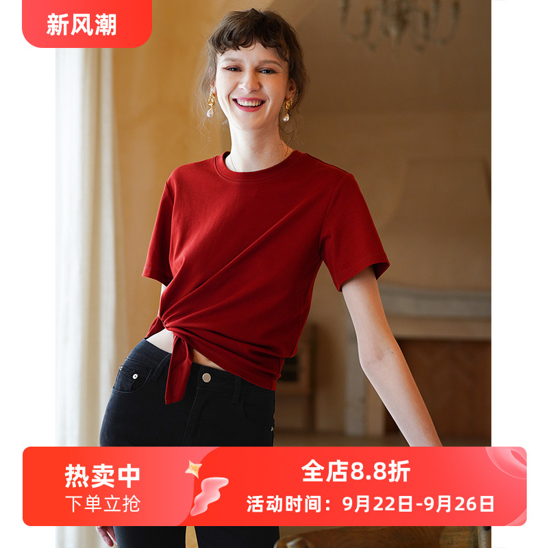 短袖设计感适中系带露腰三醋酸女