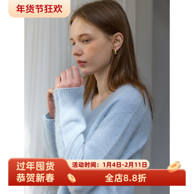 百搭气质慵懒风V领软糯毛感绵羊毛针织衫毛衣女秋冬内搭叠穿上衣