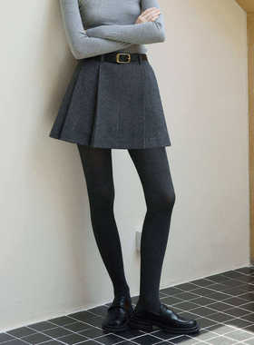 复古灰色百搭高腰羊毛混纺毛呢a字百褶半身裙裤女秋短款半裙通勤