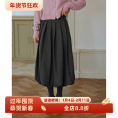 毛呢短款 深灰色高腰a字绵羊毛毛呢蓬蓬花苞半身裙女秋冬季 款 裙子