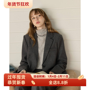 英伦复古风宽松短款羊毛毛呢西装外套女秋冬季新款呢子通勤小个子