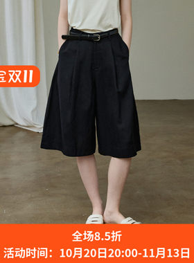 百搭黑色莱赛尔亚麻显瘦六分直筒休闲裤女夏七分裤西装中裤阔腿裤