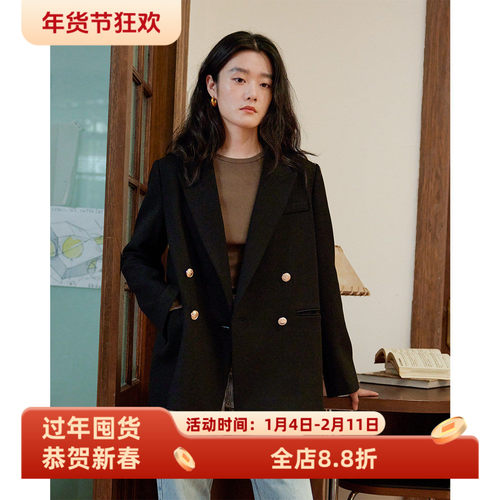 经典简约黑色宽松西装外套通勤