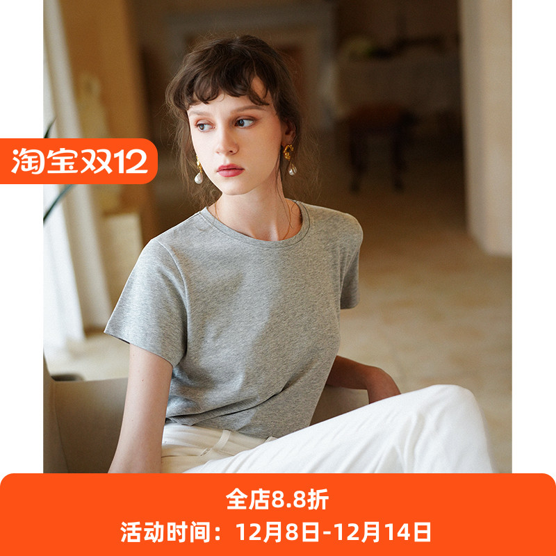 短袖韩版灰色适中棉女
