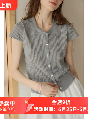 miu系polo娃娃领短袖针织衫