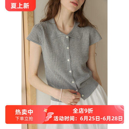 miu系polo娃娃领短袖针织衫