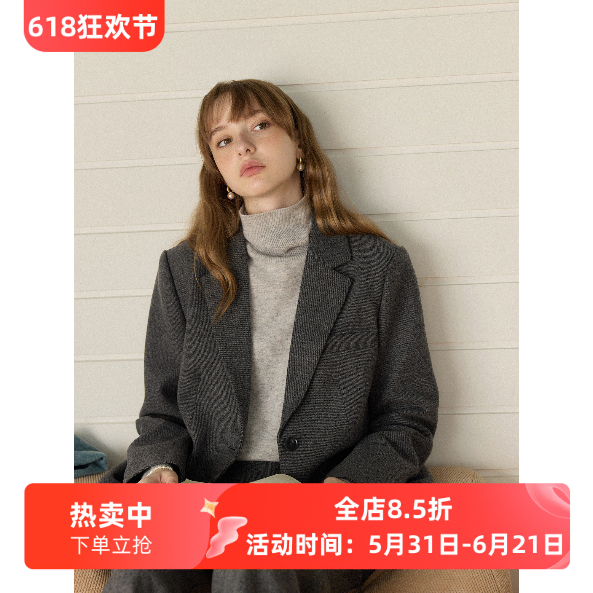 英伦复古风宽松短款羊毛毛呢西装外套女秋冬季新款呢子通勤小个子