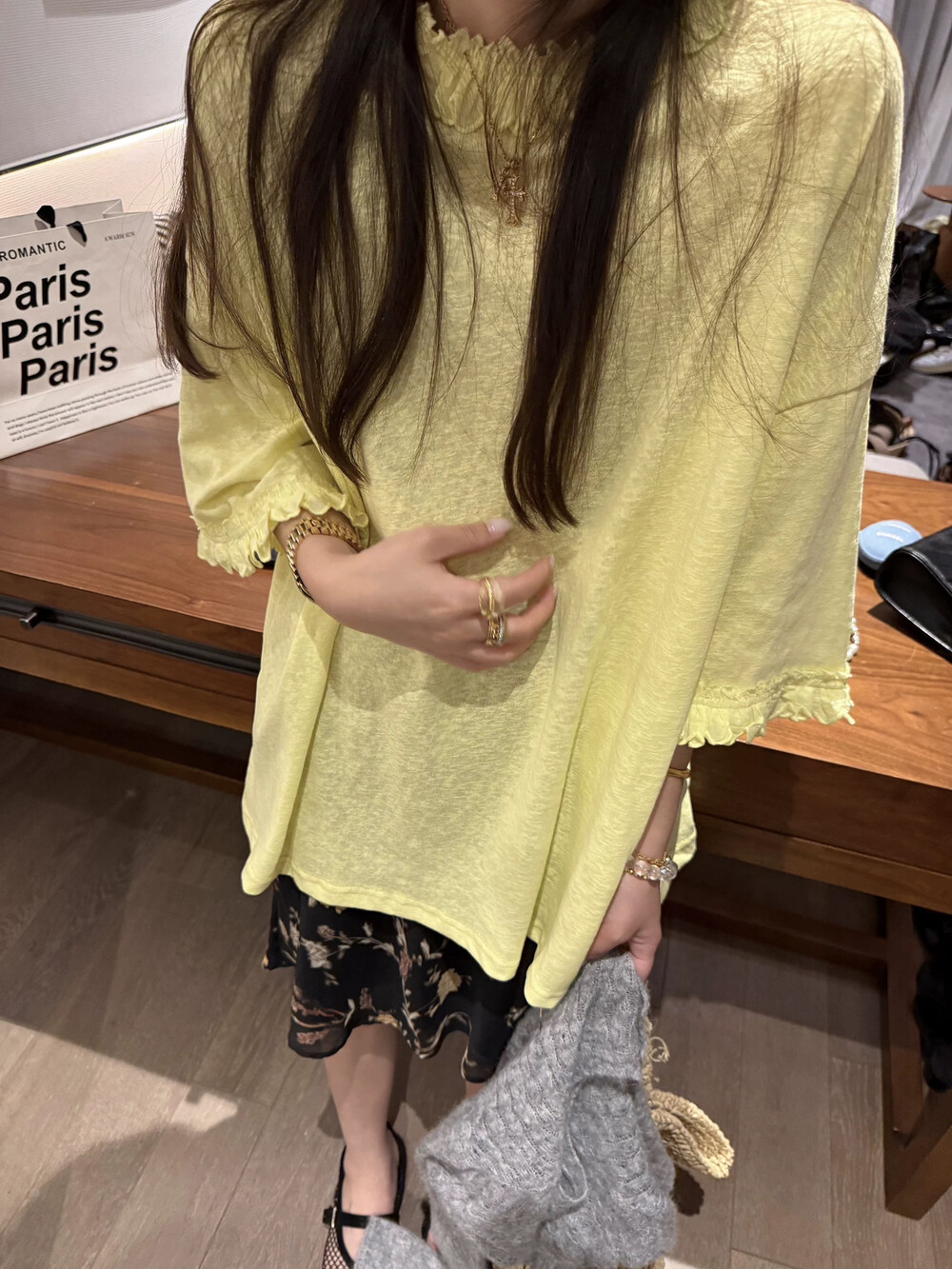 俏皮可爱减龄立体花边宽松中长款大版型短袖T恤女下半身失踪