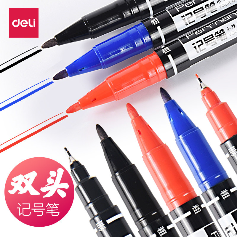 델리 작은 양방향 유성 마커 펜 작은 머리 좋은 머리 마커 펜 색상 후크 펜 어린이 그림 학생 블랙