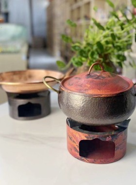 紫铜三角酒精炉紫铜复古汤锅手工制作紫铜火烤色家用茶室蜡烛温茶