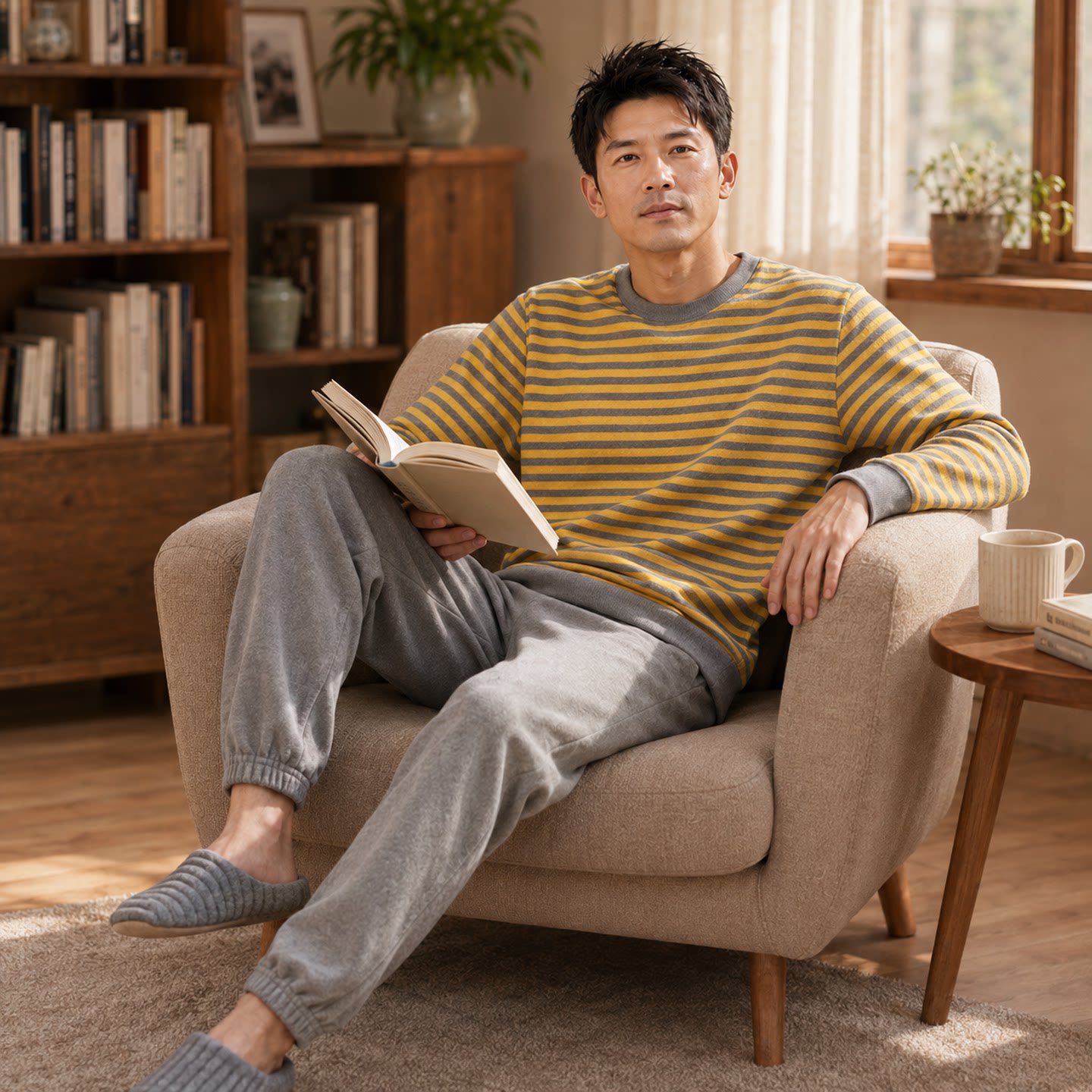 摇粒绒家居服套装休闲宽松睡衣男