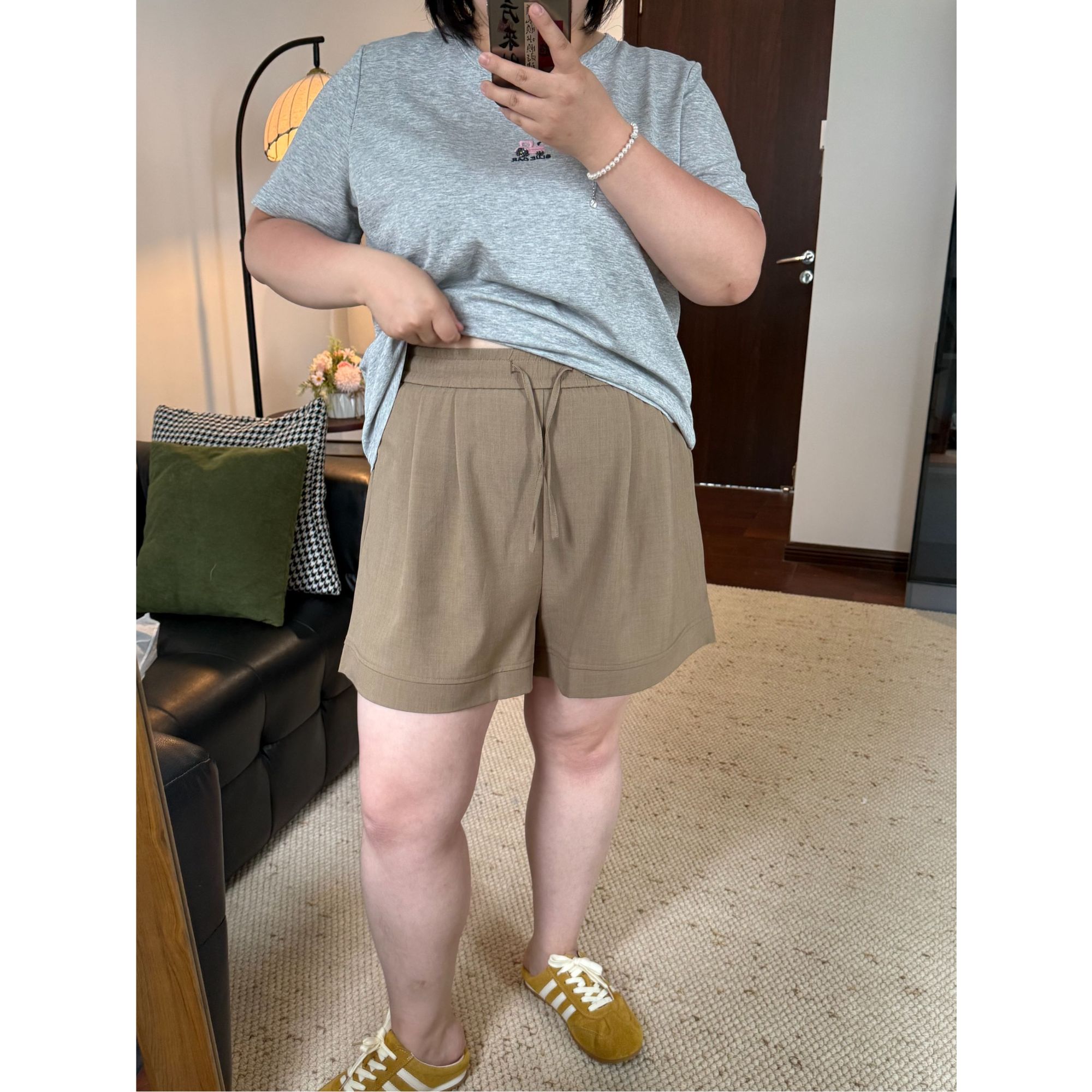 大阿娇 微胖女生夏季显瘦穿搭短裤松紧腰宽松阔腿裤大码五分裤