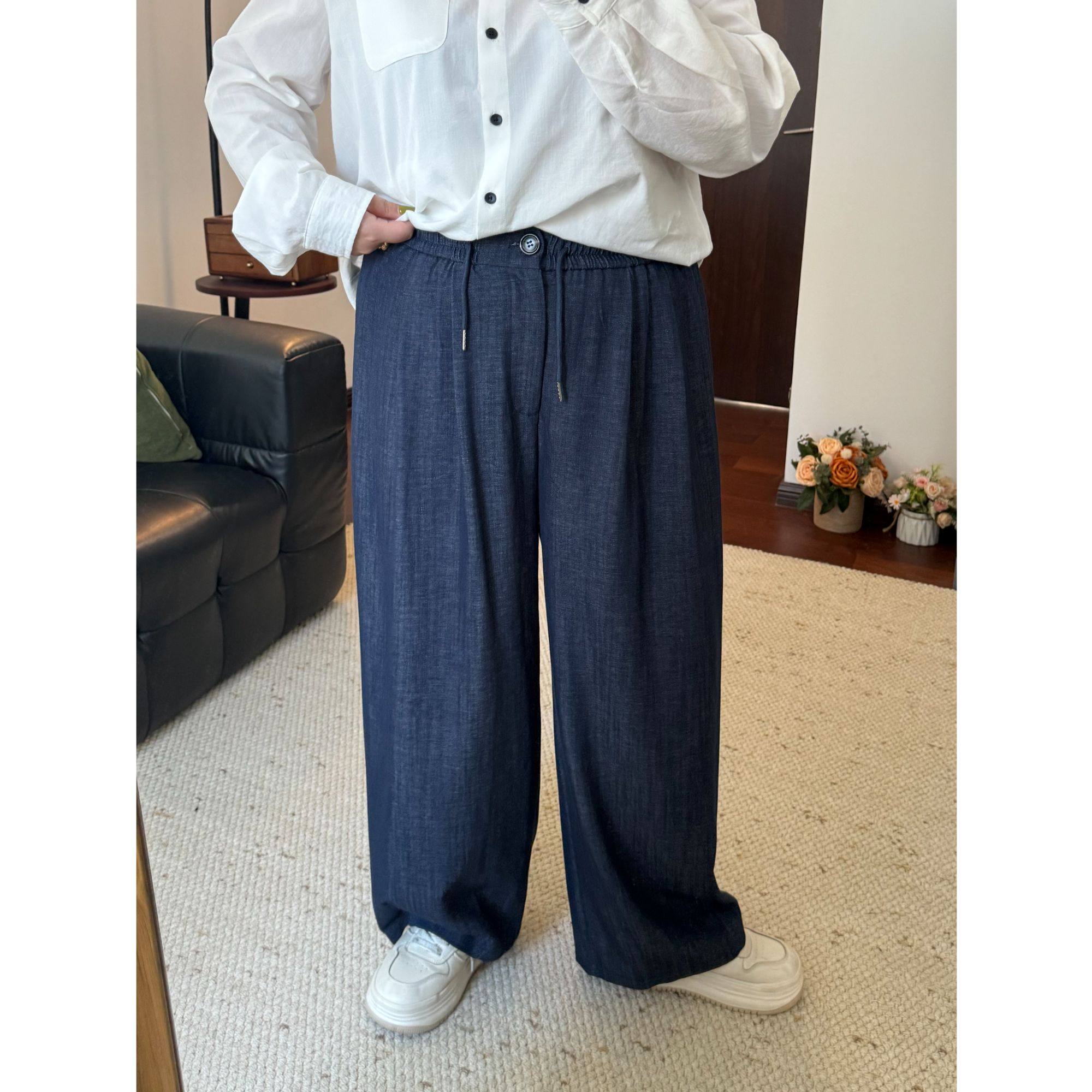 大阿娇   大码2025秋季新款质感垂垂裤松紧腰宽松显瘦长裤