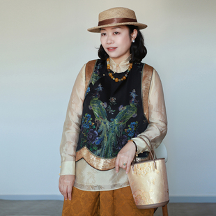 复古马甲 重工如意百搭减龄黑金新中式 气质轻奢 凤栖繁花前后定位