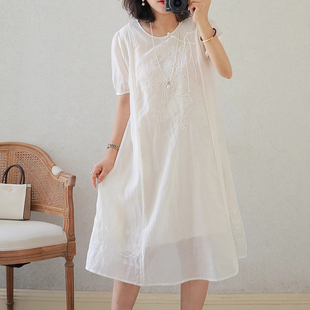夏天就要穿白色 柔美,淑女 淡雅 精致绣花白色气质可系腰连衣裙