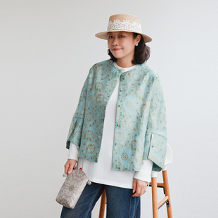 清雅减龄！ 25秋冬 精致松石蓝  蚕丝羊毛织锦 A摆超美新中式外套